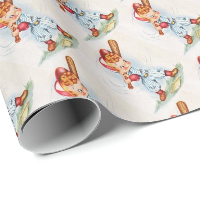 Papier Cadeau Papier Vintage pour enveloppement de baseball (Coin rond)