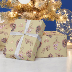Papier Cadeau Papiers de Noël aquarelle Cônes de pin et Décorati