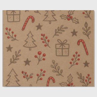 Papier Cadeau Papiers de Noël aux Canneberges et au Houx