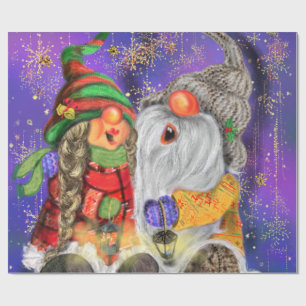 Papier Cadeau Papiers d'emballage de Noël Couple Heureux Gnomes
