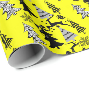 Papier Cadeau Papiers d'emballage des Arbres de Noël Jaune Noir