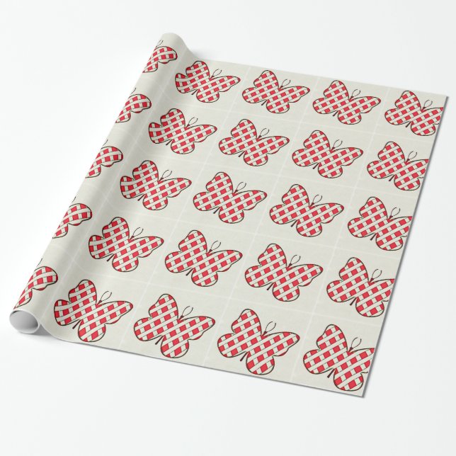 Papier Cadeau Papillon à treillis blanc (Déroulé)