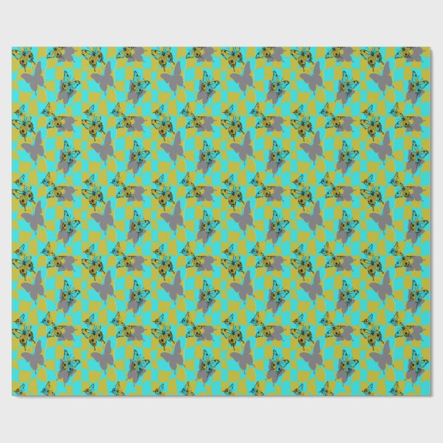 Papier Cadeau Papillon Abstrait Coloré  (Plat)