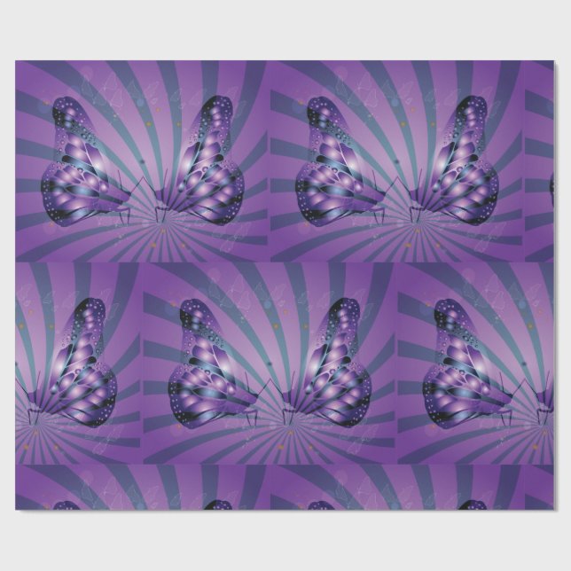 Papier Cadeau Papillon Abstrait pourpre avec ailes rayonnantes (Plat)