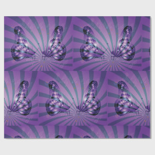 Papier Cadeau Papillon Abstrait Violet avec des Ailes Radieuses
