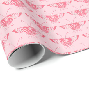 Papier Cadeau Papillon Art déco stylisé - corail rose
