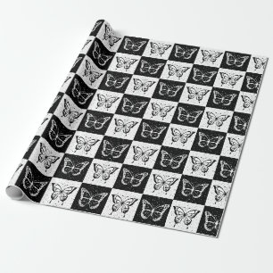 Papier Cadeau Papillon blanc noir À damiers bloc