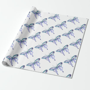 Papier Cadeau Papillon bleu aquarelle Aqua violet