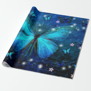 Papier Cadeau Papillon bleu élégant