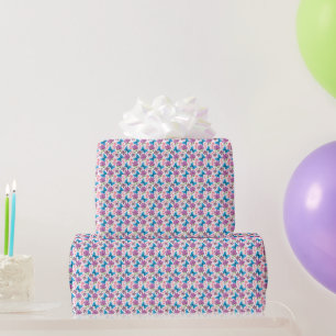 Papier Cadeau Papillon bleu et motif floral violet