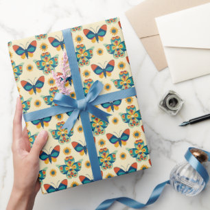 Papier Cadeau Papillon bleu et vert Watercolor
