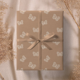 Papier Cadeau Papillon Boho Moderne Fille Neutre Brun Tan