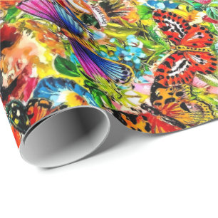 Papier Cadeau Papillon coloré de jardin d'agrément vintage