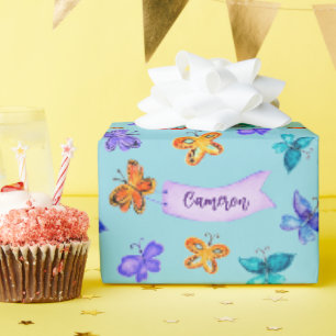 Papier Cadeau Papillon coloré Doodle Art mignon Ciel bleu