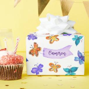 Papier Cadeau Papillon coloré Doodle Art mignon Personnalisé
