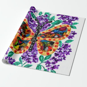 Papier Cadeau Papillon Coloré et Lilas Violets