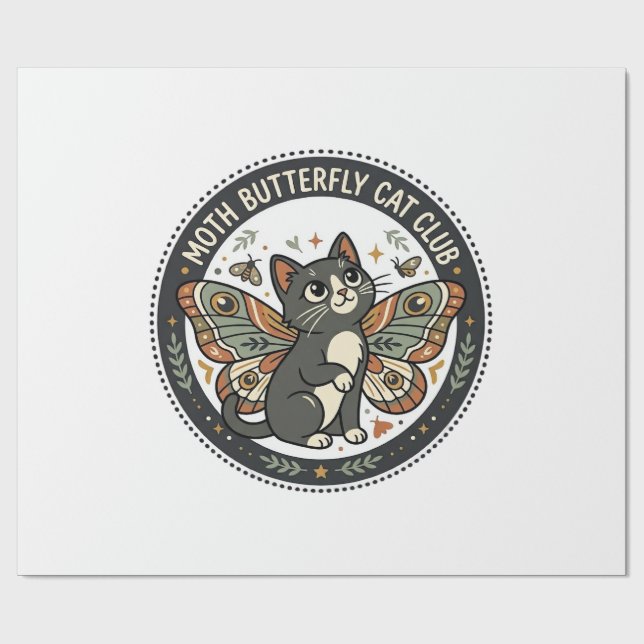 Papier Cadeau Papillon de nuit Chat POD Art Vectoriel - Papillon (Plat)
