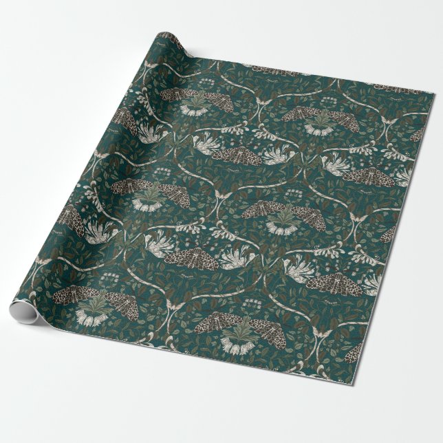 Papier Cadeau Papillon de nuit léopard et chèvrefeuille botaniqu (Déroulé)