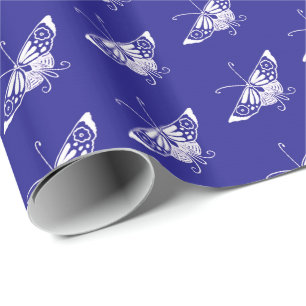 Papier Cadeau Papillon déco stylisé - bleu cobalt