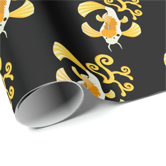Papier Cadeau Papillon d'or Koi natation (Coin rond)