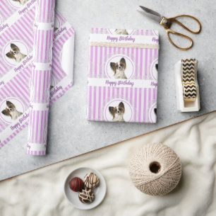 Papier Cadeau Papillon et rayures de lavande Joyeux Anniversaire