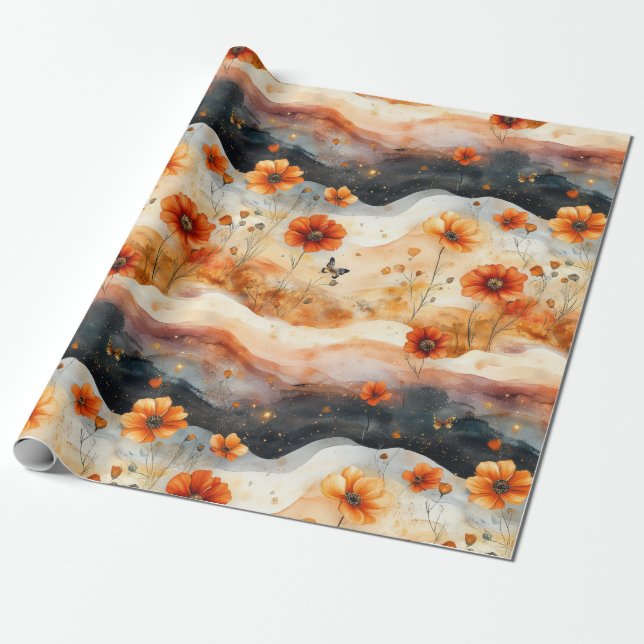 Papier Cadeau Papillon Fleur Sauvage Vintage (3) (Déroulé)