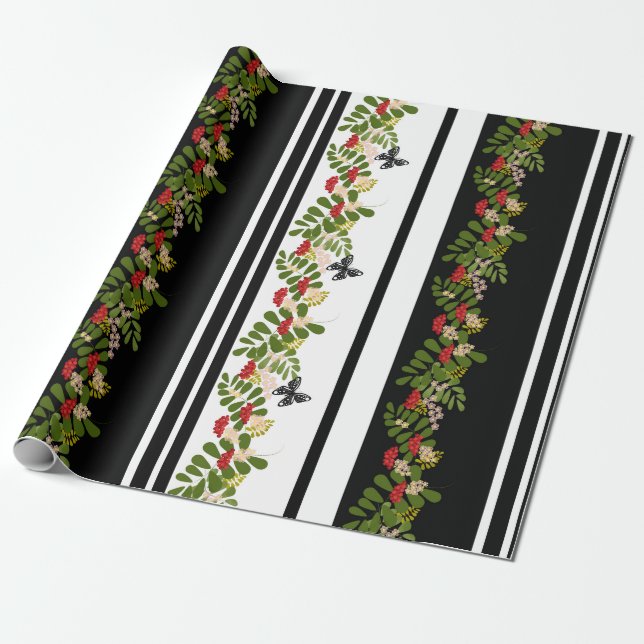 Papier Cadeau Papillon floral aux fleurs de canneberges (Déroulé)