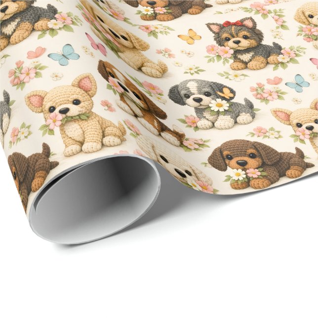 Papier Cadeau Papillon Floral Chiot Mignon (Coin rond)