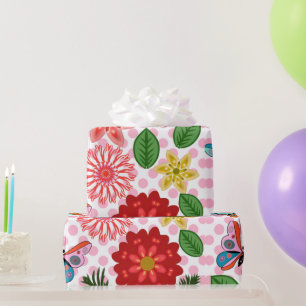 Papier Cadeau Papillon Floral de Jardin de Printemps Moderne