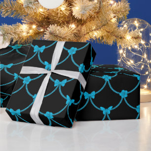 Papier Cadeau Papillon Floral Moderne Bleu Naturel Luxe