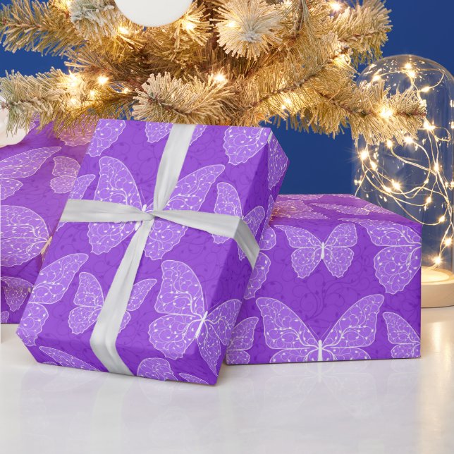 Papier Cadeau Papillon floral naturel moderne violet luxueux (Vacances)