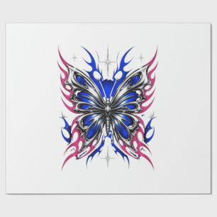 Papier Cadeau Papillon métallique bleu rose flammes ailes – Goth
