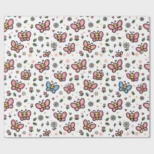 Papier Cadeau Papillon Mignon Motif Floral Sans Couture Kawaii