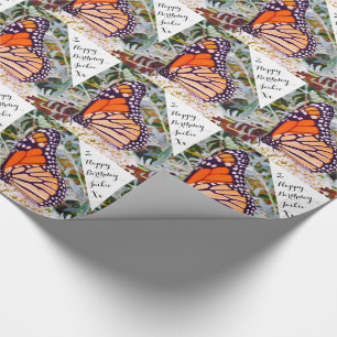 Papier Cadeau Papillon Monarque Joyeux Anniversaire Jackie