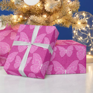 Papier Cadeau Papillon naturel rose moderne de luxe