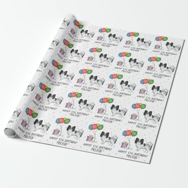Papier Cadeau Papillon noir et blanc Chien mignon - Anniversaire (Déroulé)