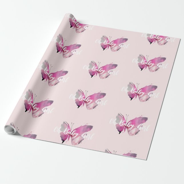 Papier Cadeau Papillon Oh Baby Girl (Déroulé)