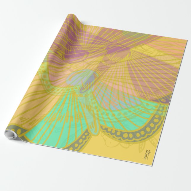 Papier Cadeau Papillon Or Chic jaune orange (Déroulé)