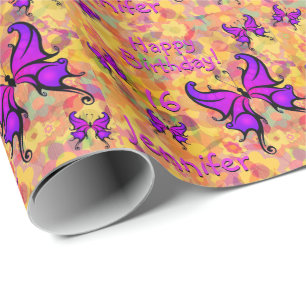 Papier Cadeau Papillon pourpre Personnaliser Nom Age Roll of