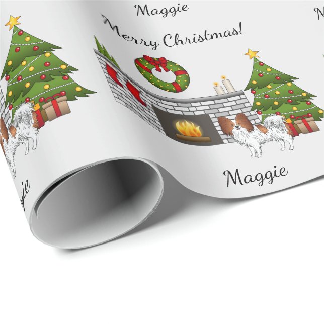 Papier Cadeau Papillon rouge et blanc dans une salle de Noël (Coin rond)