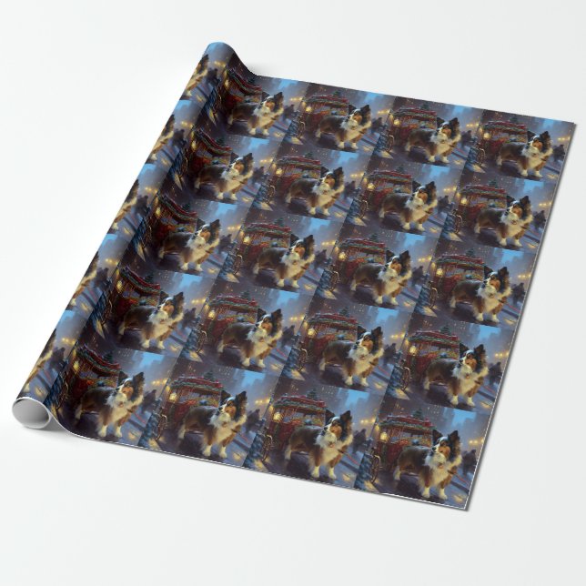 Papier Cadeau Papillon Saison des Fêtes de Noël (Déroulé)