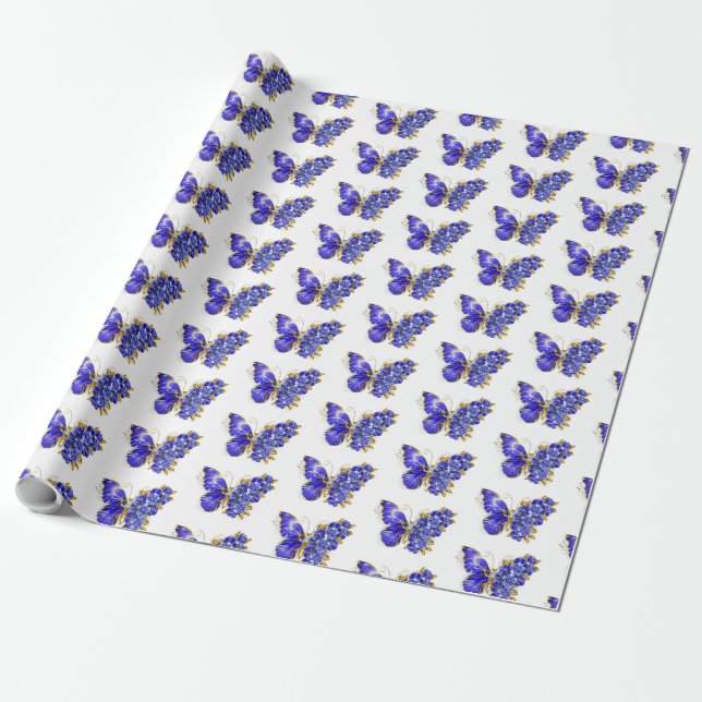 Papier Cadeau Papillon Saphir Fleur (Déroulé)