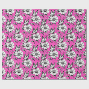 Papier Cadeau Papillon Sur Flower Motif Design rose