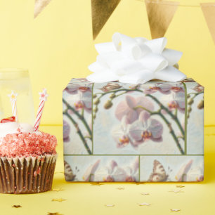 Papier Cadeau Papillon Sur Une Orchidée Impasto Peinture