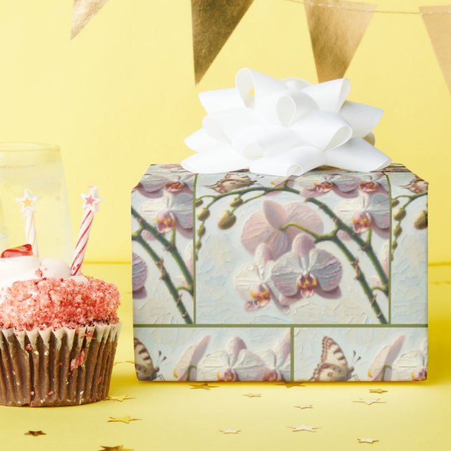 Papier Cadeau Papillon Sur Une Orchidée Impasto Peinture (Fête d'anniversaire)