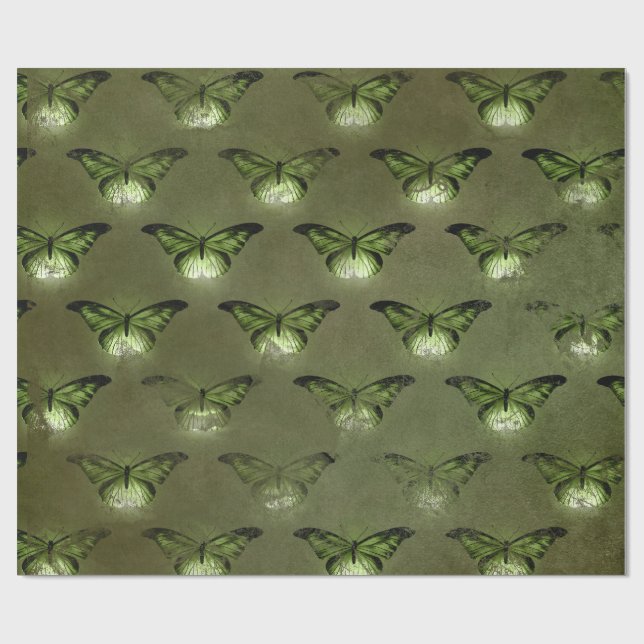 Papier Cadeau Papillon Vintage Lueur Verte (Plat)