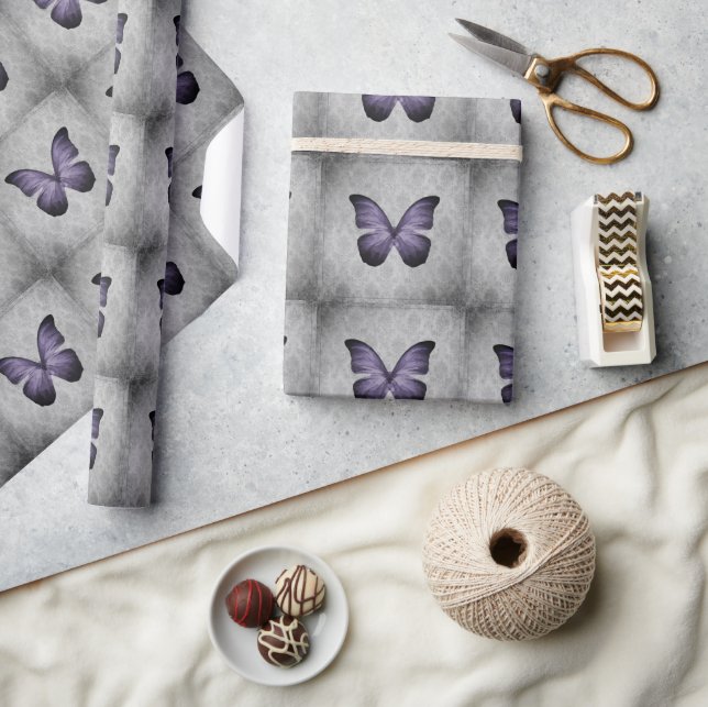 Papier Cadeau Papillon Vintage pourpre Damas (Artisanat)