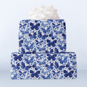 Papier Cadeau Papillons Aquarelle Bleu