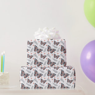 Papier Cadeau Papillons Aquarelle Rose Corail