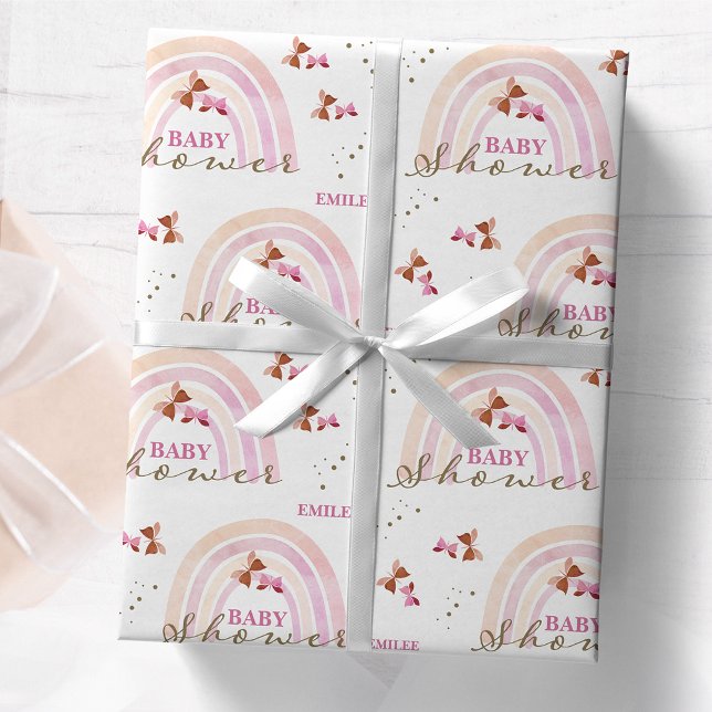 Papier Cadeau Papillons arc-en-ciel Baby shower Pastel Pinks (Créateur téléchargé)